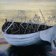 Ed Bernstein, Immanent Departure - powdered pigment and pastel on panel, 29 x 45, 1995