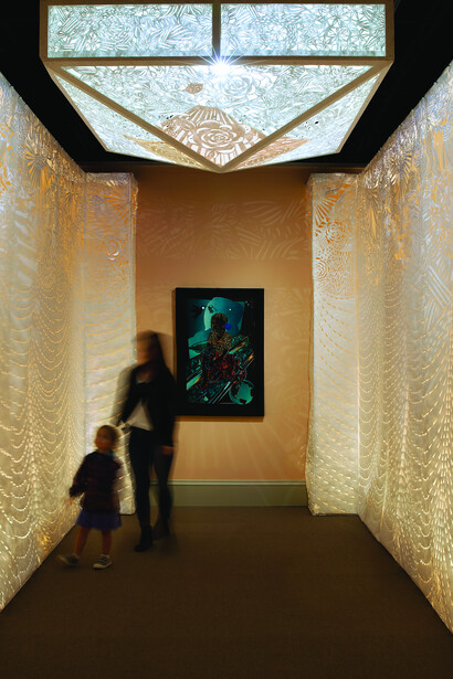 Barbara Earl Thomas (American, b. 1948), "Transformation Room," 2021. Hand-cut tyvek. Courtesy of Claire Oliver Gallery, New York, and the artist. Photography by Ed Pollard / Chrysler Museum of Art