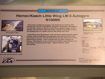 2000 Herron/Keech Little Wing LW-5 Autogyro - N100MK. Courtesy of EAA