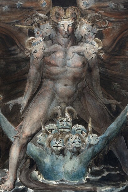 Nonostante i mostri e le tenebre, il romanzo gotico chiude spesso con un lieto fine, lasciando che la luce della ragione riemergano dal buio. William Blake, "Il Grande Drago Rosso e la bestia venuta dal mare", 1803-05, National Gallery of Art, Washington, USA