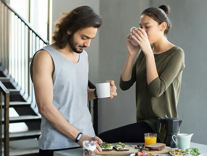 Woman and man drinking beautifully brewed filter coffee