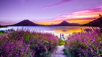 Beautiful sunset over Lake Atitlán, Guatemala, Central America