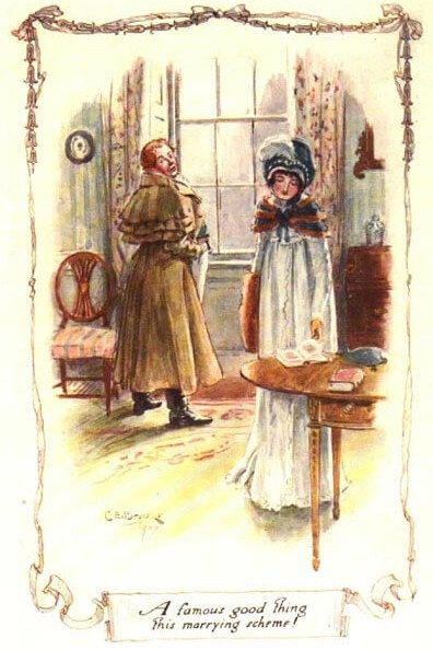 Colour illustration of a 1907 edition of Northanger Abbey CE Brock Vol I chap XV