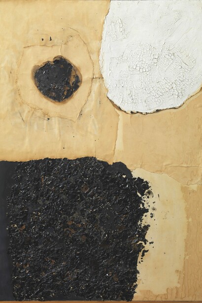 Alberto Burri, Combustione, 1960, mixed media and combustion on canvas, 100 x 70 cm / 39.37 x 27.55 in, Courtesy Tornabuoni Art.