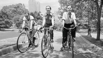 Three bicyclists in Central Park, New York City in 1941