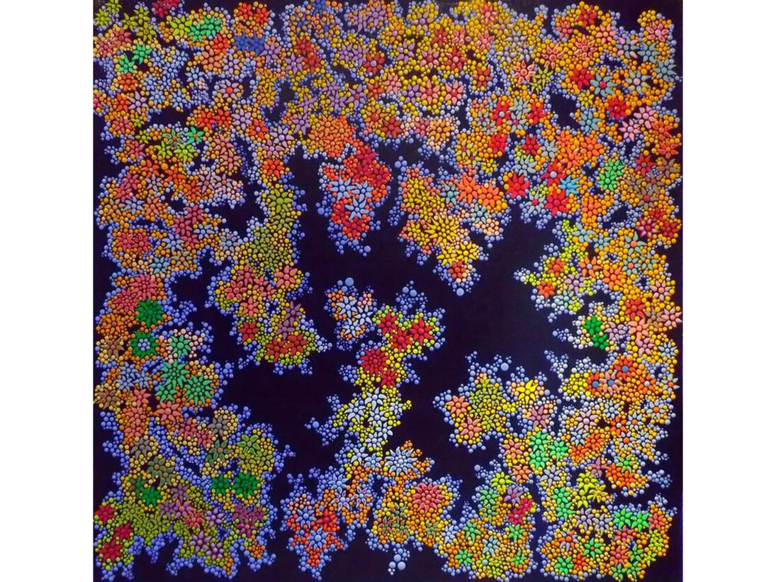 Lucien Tilly, Floralie, Acrylic & Mixed Media on Canvas, 39.5" x 39.5"