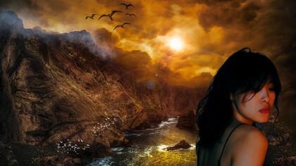 Pensant à Zhangqi, elle déversa toutes les larmes de son corps avant de se transformer en oiseau et s’envolait rejoindre la lune pour oublier à jamais son galant tant aimé