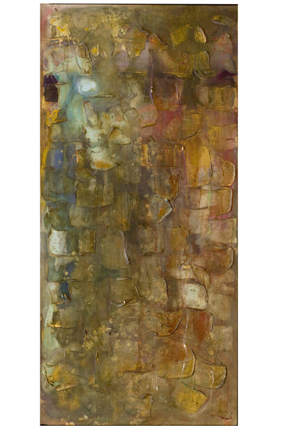 Frank Bowling, Rachel II, 1989, Acrylic on canvas, 175 x 79 cm, 68 7/8 x 31 1/8 in, Image courtesy of the Artist and Hales Gallery, London, Copyright of the Artist