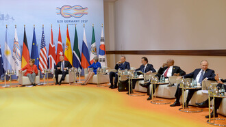 Cumbre de Líderes del G20. En la fotografía, entre otros, Donald Trump, entonces presidente de Estados Unidos, y Vladimir Putin, su par ruso. Hamburgo, Alemania, julio de 2017