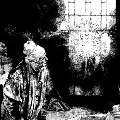 Rembrandt van Rjin, “Ritratto del dr. Fautrieus detto Dottor Faust”, 1652. Un punto luminoso rivela la forma nel contrasto chiaroscurale.