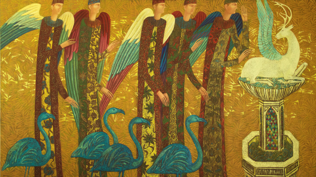 Angels, Flamingos and Blue Winged Stag (detail), 122x175, oil on canvas, 2022, Normandy