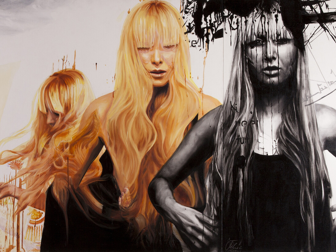 Afshin Pirhashemi, Untitled, 2014, Oil on canvas, 100 x 300 cm