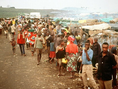 Rwandan refugees at a 1994 refugee camp near Goma