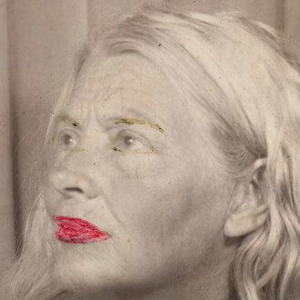 Lee Godie, Lee and cameo / on a chair / Sincerily / Lee Godie (detail), 1970s. Courtesy of Art Institute of Chicago