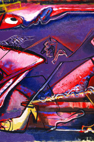 Norman Lewis - Title unknown (Jazz Club), 1945. Oil and sand on canvas, 22 7/8 x 34 1/2 in. Courtesy of Michael Rosenfeld Gallery, New York © Estate of Norman W. Lewis; Courtesy of Michael Rosenfeld Gallery LLC, New York, NY 

