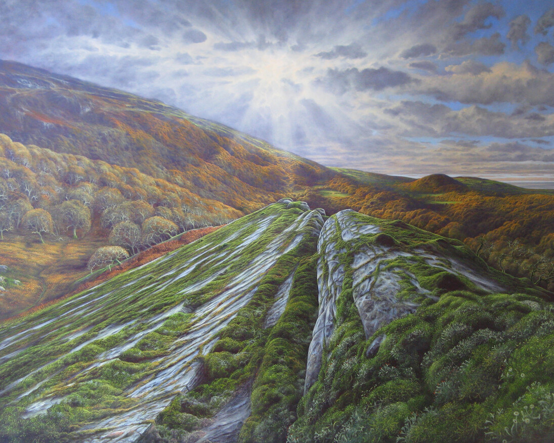 Gerald Dewsbury, All Laid Out, on the Slab, Cwm Bychan 92x122 oc 4300. Courtesy of Ffin y Parc