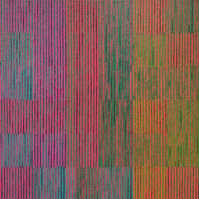 Brianna Bass,
The Bond is Spring, 2023,
Oil on canvas,
36 x 36 x 1.50 in. Courtesy of the artist and Red Arrow Gallery