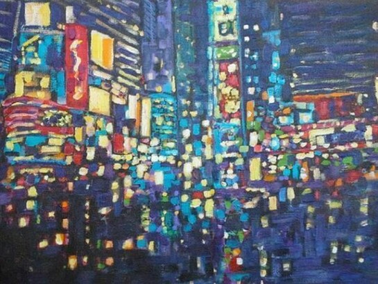 Jane Sandes, NYC - Lights III, Acrylic & Ink on Canvas, 21.5" x 31"