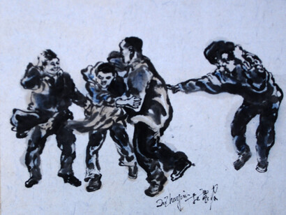 Du Zhenjun (b.1961), Sketch of Wind—4 figures, 2010, Ink on paper, 40 x 40 cm (15 3/4 x 15 3/4 in.)