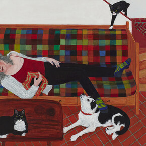 Sarah McEneaney, ACT with Me (AB), 2014, acrylic on gessoed linen, 36 ¼ x 48 inches