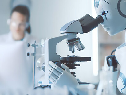 Lab's productivity with our state-of-the-art AI robot, conducting thorough sample analyses under an advanced microscope for unparalleled accuracy and speed