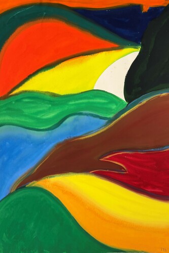 David Hayes, Double landscape, gouache on paper, 30x22.25 in