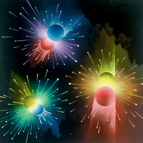 Antonio Petrucelli (1907-1994), Colliding Planets, Life Magazine published, “The World We Live In," November 7, 1953, 12x11 inches, gouache on board, estate stamp verso. Courtesy of Helicline Gallery