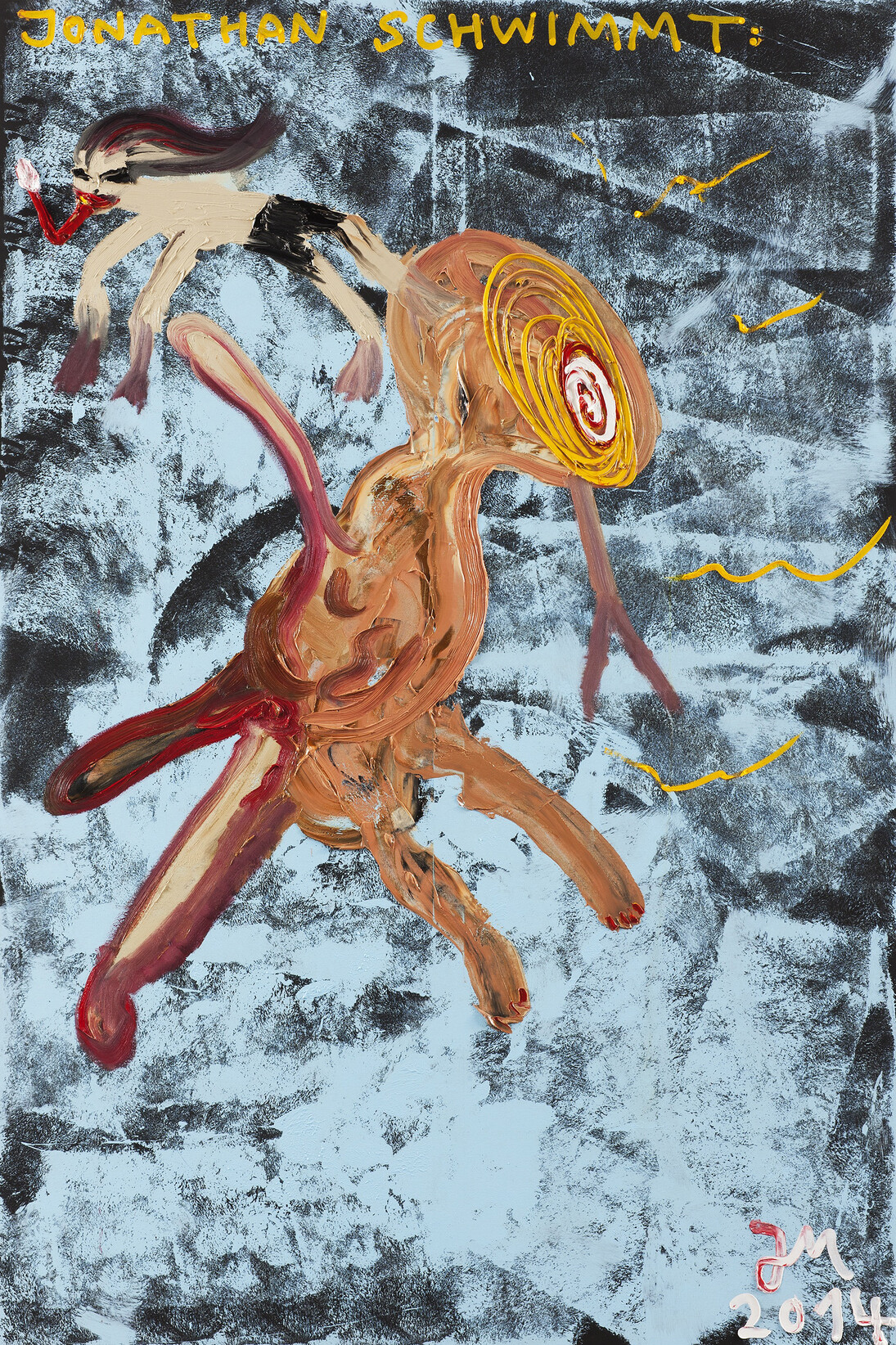 Jonathan Meese, KLEIN JOHNNY'S 1. VERSUCH DIE INSEL K.U.N.S.T. ZU KAUFEN, 2014, Oil and acrylic on canvas, 210,5 x 140,3 x 3,3 cm / 82 3/4 x 55 1/4 x 1 1/3 in, Courtesy Jonathan Meese; Sies + Höke, Düsseldorf, Photographer Jan Bauer