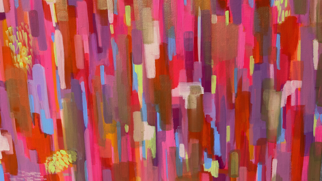 Prerna Kapoor, Positivity is Contageous (detail), acrylic and oil on canvas, 18x24 inches. Courtesy the artist and Bitfactory Gallery