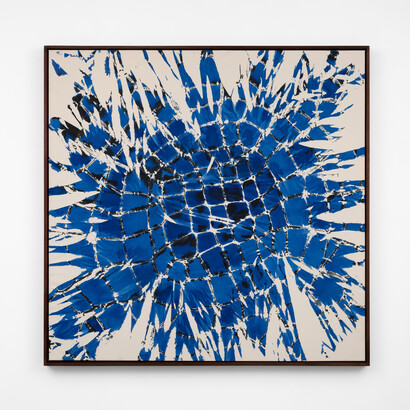 Maia Ruth Lee, B.B.M Cobalt Umbra 1-45, India ink on canvas, 54x54 inches, photo by Charles Roussel. Courtesy of Tina Kim Gallery