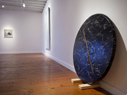 Leyden Rodriguez-Casanova. Round Faux Marble, 2014. Vinyl, wood, steel, 41 1/2 x 41 1/2 x 12 inches (105.41 x 105.41cms). Installation view