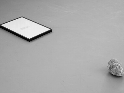 Charbel-Joseph H. Boutros, A removed stone, 2013, pierre d’une forêt libanaise (Naas) , cadre en bois, impression sur du papier journal, variable, courtesy the artist & GreyNoise Gallery