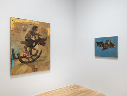 Joseph Olisaemeka Wilson, Hard times and silver teeth at the Spicewood County Casino, exhibition view. Courtesy of Derek Eller Gallery