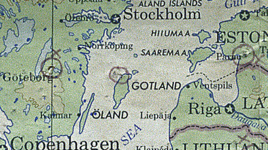 Detail of the World Series map showing the original selection for the Gotland Site, World Series 1968-, Copyright Boyle Family