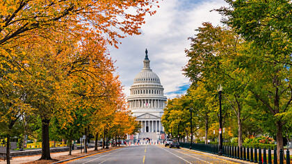 The American flag flies outside the U.S. Capitol in Washington, D.C., the seat of the United States Congress