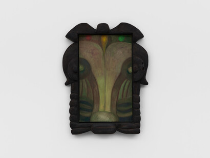 Ever Baldwin, Fallow, oil on canvas in charred wood frame, photo by Ben Westoby. Courtesy of the artist and Modern Art, London