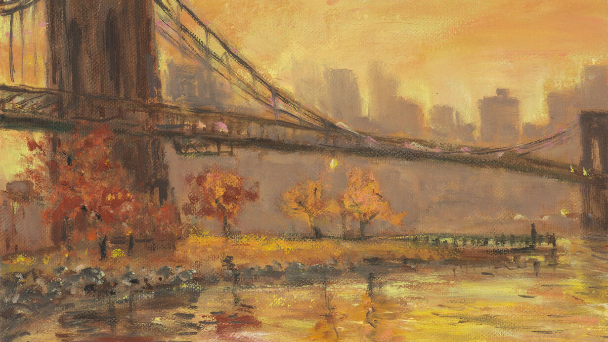 Henry Kondracki, Brooklyn Bridge, oil on canvas, 14 x 18 inches