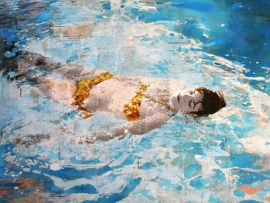 Ayline Olukman, The Bath. Mixed media. 48" x 60"