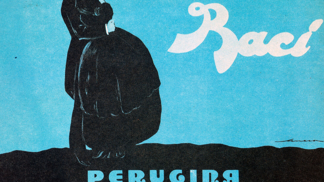 Federico Seneca, manifesto pubblicitario, “Baci Perugina”, 1922, carta/cromolitografia, 100 x 140 cm Museo nazionale Collezione Salce, Treviso. Courtesy of M.A.X. museo