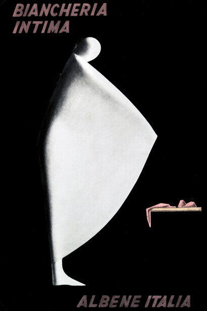 Federico Seneca, prova di stampa per pubblicità, “Biancheria intima Albene”, stampa serigrafica, 1954 circa, 19,6 x 27,5 cm Collezione privata. Courtesy of M.A.X. museo