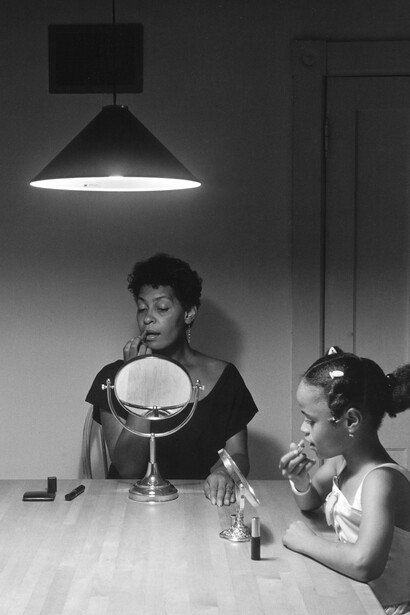 Detail of Carrie Mae Weems, Untitled (Woman and Daughter with Make Up), 1990, Silver Print, 28 3/8” x 28 1/4”, © Carrie Mae Weems, Courtesy of the artist and Jack Shainman Gallery, New York