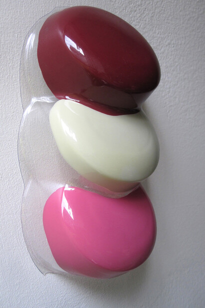 Molly Heron, Craving, 2012, found latex paint on repurposed plastic packaging, 7 x 3.5