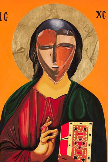 Moridja Kitenge Banza, Christ Pantocrator n°36 (detail), 2023. Courtesy of Claire Oliver Gallery