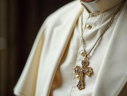 Draped in tradition and ornament, the Church displays its authority in gold—while its silence weighs heavier than its chain
