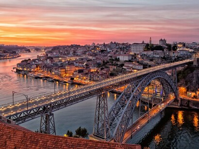Oporto. Puente Don Luis I al atardecer