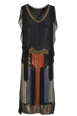 Afternoon Dress, unknown ca. 1923 Europe chiffon, tulle, sequins, glass beads, tassel cordL 116/124 cm