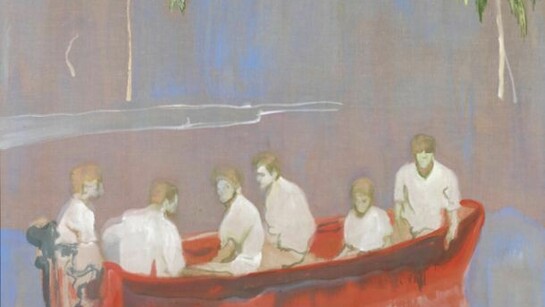 Peter Doig, Figures in Red Boat, 2005 - 2007, Oil on linen, 250 x 200 cm, DOI 55/00,  Courtesy of a private collection