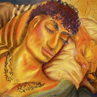 Juan Arango Palacios,
Amanecer Contigo (detail), 2024,
Pastel and colored pencil on paper,
14h x 17w in. Courtesy of the artist and Selenas Mountain