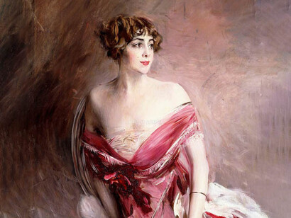 Giovanni Boldini, Ritratto di Madame Juillard in rosso, 1912, particolare