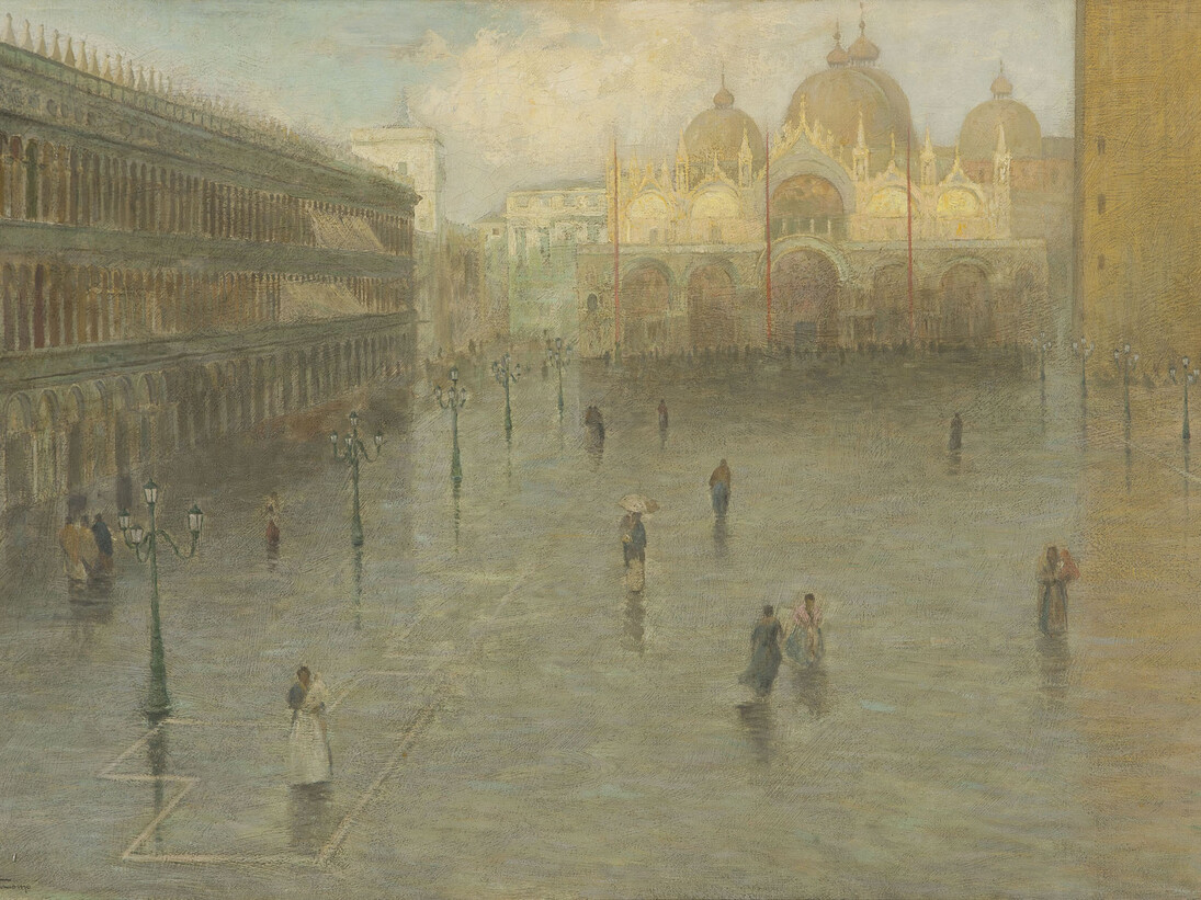 Pietro Fragiacomo, Piazza San Marco, 1890 circa, olio su tela, 82 x 130 cm. Courtesy of Galleria Bottegantica